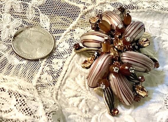 Vintage Josane Glass Stone and Rhinestone Abstract Flower Pin View 3