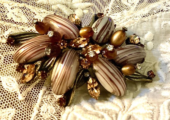 Vintage Josane Glass Stone and Rhinestone Abstract Flower Pin View 2