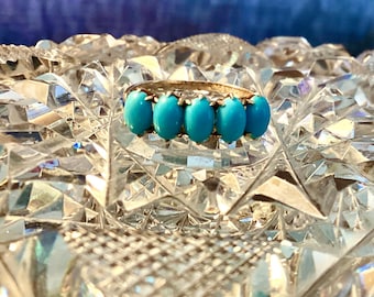 Victoriaanse Doornroosje Turquoise meerstenen ring in roségoud