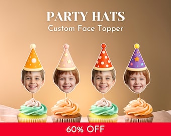 Custom Face Cupcake Cake Toppers with Birthday Party Hats (PDF)