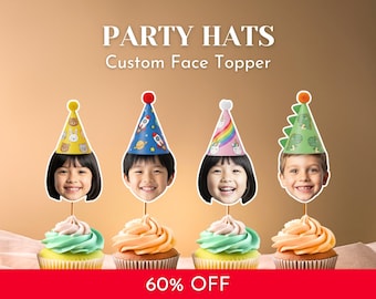 Custom Face Cake Cupcake Toppers: Personalized Birthday Party Hats (PDF)