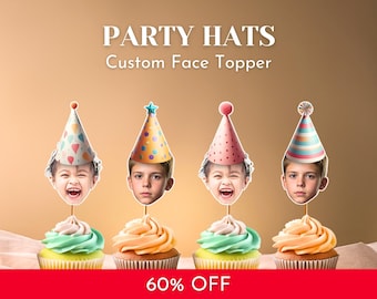 Custom Face Cupcake Cake Toppers with Birthday Party Hats (PDF)