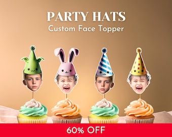 Custom Face Cupcake Toppers: Personalized Party Hats (PDF)