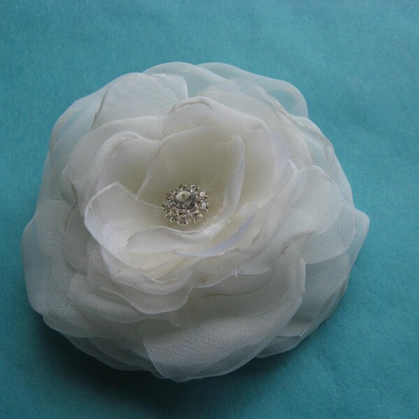 3 inch Ivory Organza Rose Hair Clip C112- bridal hair accessory