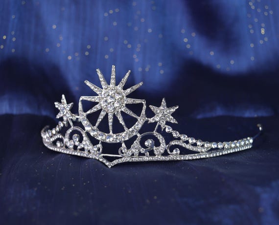 Handmade Crystal Star Tiara Bridal Crown，gold Bridal Tiara  display picture 1