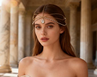 Hair Jewelry,Handmade  Headpiece,  Elven Circlet Headpiece Hair Jewelry，Crystal Headpiece，Bridal Forehead Band, Elf headpiece