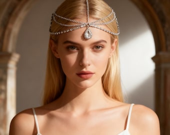 Hair Jewelry,Handmade  Headpiece,  Elven Circlet Headpiece Hair Jewelry，Crystal Headpiece，Bridal Forehead Band, Elf headpiece