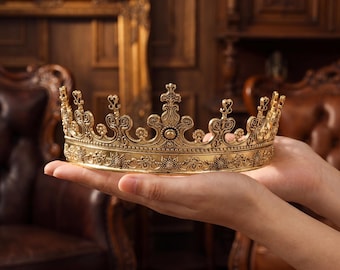 Handgemaakte gouden kroon voor mannen en vrouwen, middeleeuwse kroon, koninklijke koningskronen, gotische kroon, feestkroon heren, kroon verjaardagsfeestje
