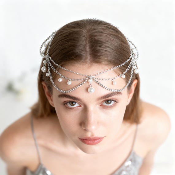 Handmade Pearl Headpiece, Hair Jewelry,silver Elven Circlet  display picture 2