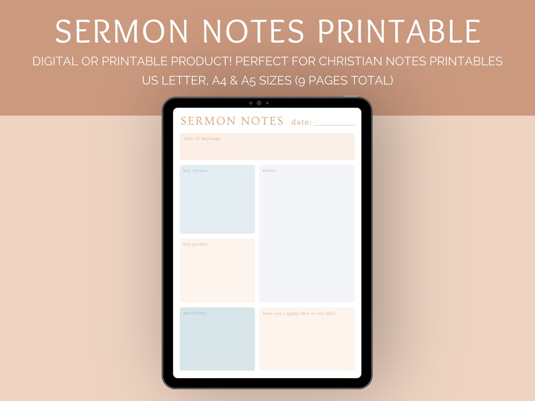 Sermon Notes Template Printable | Bible Study Journal Pages | Beach ...