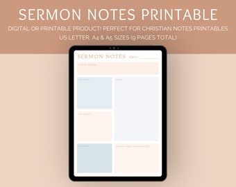 Sermon Notes Template Printable | Bible Study Journal Pages | Beach Color Theme | US Letter, A4 and A5