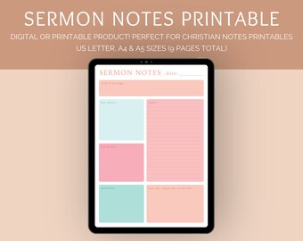 Sermon Notes Template Printable | Bible Study Journal Pages | Poppy Color Theme | US Letter, A4 and A5