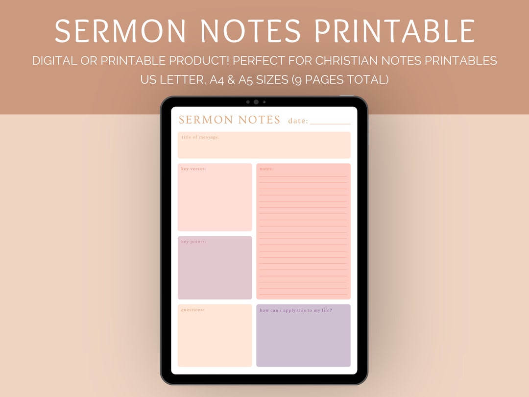 Sermon Notes Template Printable | Bible Study Journal Pages | Sunset ...