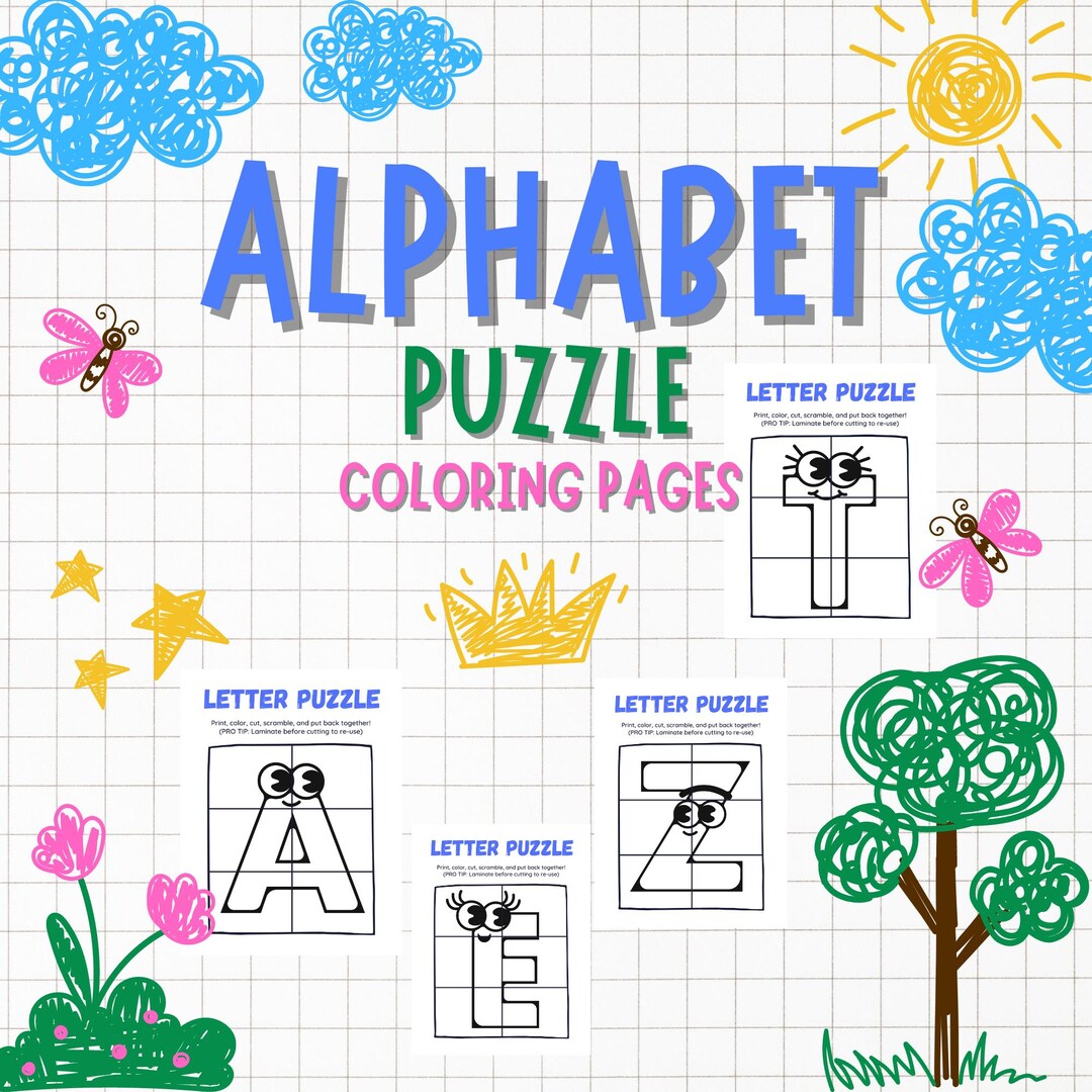 Puzzle di lettere da colorare e ritagliare, alfabeto da colorare