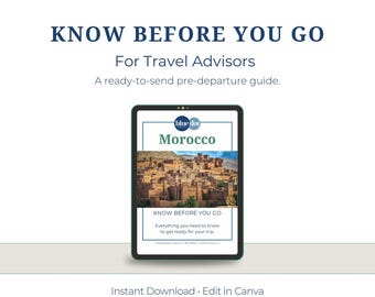 Guida da sapere prima di partire per il Marocco: modello Canva personalizzabile per agenti di viaggio