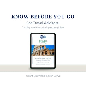 Italy Know Before You Go Guide for Agents: Customizable Client Resource (Canva)