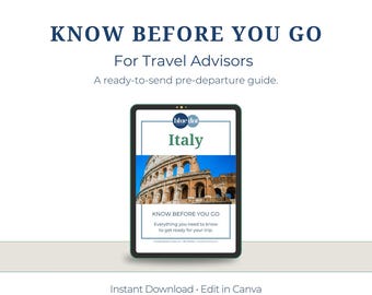 Guía para agentes sobre viajes a Italia: Recursos personalizables para clientes (Canva)