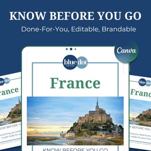 Guia Saiba Antes de Ir para a França | Recurso de Cliente Feito para Você e Marcado para Agentes de Viagem | Modelo Canva Editável