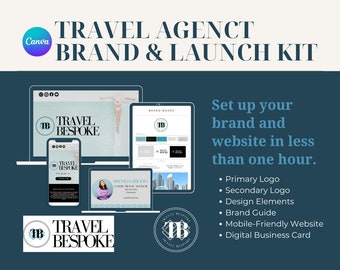 Canva Website Template & Brand Kit | Travel Agent One-Page Website, Fonts, Colors, Logos, Business Card
