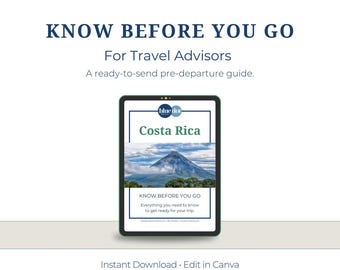 Costa Rica Know Before You Go Guide for Travel Agents: Brandable Canva Template
