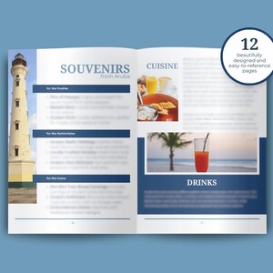 Puede incluir: Una gu&iacute;a de 12 p&aacute;ginas sobre souvenirs, cocina y bebidas de Aruba. La gu&iacute;a presenta un faro en la portada e im&aacute;genes de comida y bebidas.