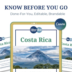 Costa Rica Saiba Antes de Ir Guia | Recurso de Cliente Feito para Você com Marca para Agentes de Viagem | Modelo Canva Editável