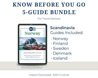 Paquete de consejos para agentes de viajes de Escandinavia, plantillas de Canva (descarga digital)