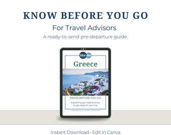 Guía para agentes sobre viajes a Grecia: Recursos personalizables para clientes (Canva)