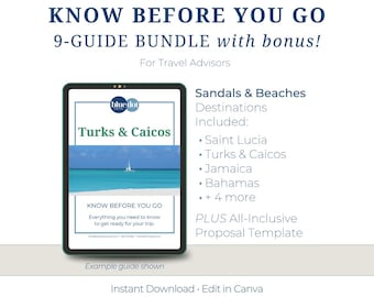 Pacchetto di guide per agenti di viaggio Sandals & Beaches: cosa sapere prima di partire, modello Canva (download digitale)