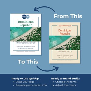 May include: A before you go guide for the Dominican Republic with a beach scene on the cover. The guide is from bluedot and sunseational brands. The text says "Know Before You Go" and "Everything you need to know to get ready for your trip".