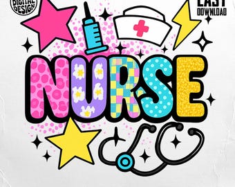 Nurse PNG, Digital Download PNG, Colorful Nurse, Nurse Life, Sublimation Design, Healthcare, Medical, Cute Nurse PNG, Cricut, Clip Art