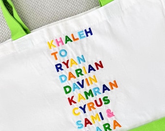 Embroidered Custom Tote Bag with Kids Names, Personalized Name Canvas Tote
