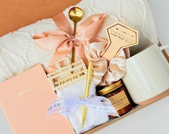 Thank you Gift Box for Her, Corporate Gift Basket Ceramic Mug and Tea, Candle with Warm Cozy Blanket Gift Box for Boss Teacher Co-Worker