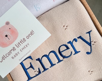 Personalized Knit Baby Pointelle Blanket, Custom Baby Blanket, Embroidered Name Pointelle Swaddle, Unique Baby Shower Newborn Gift