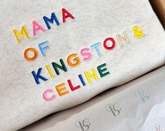 Natural Heather Custom Embroidered Mama Sweatshirt: Personalized Kids Names Sweatshirt Gift for Mom, Mother's Day Gift
