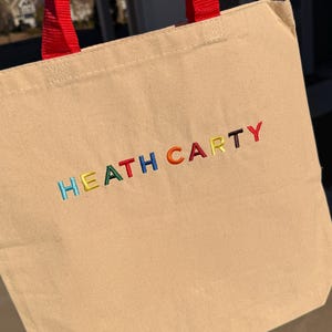 Embroidered Kids Name Tote Bag, Personalized Canvas Daycare Bag, Custom Name Kids Tote Bag image 8