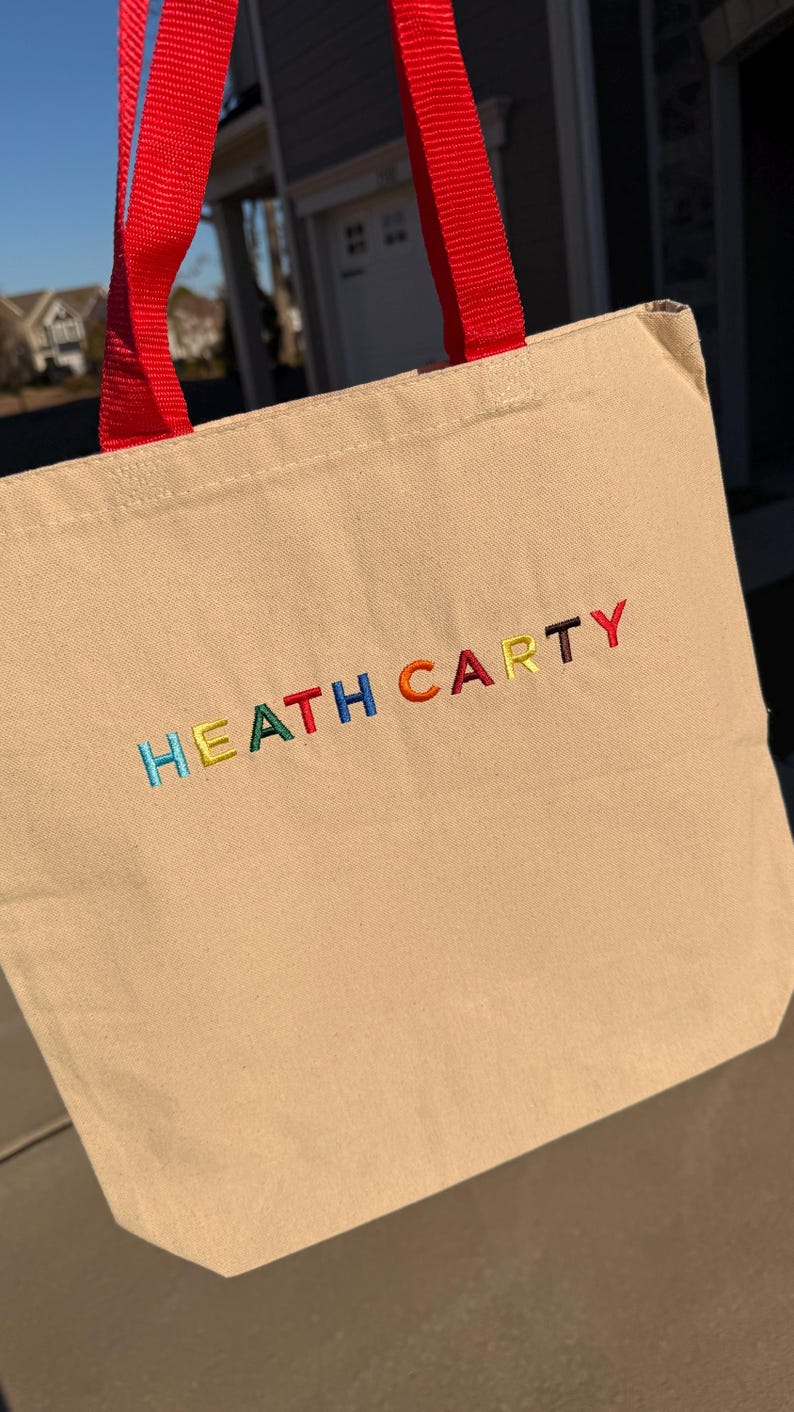 Embroidered Kids Name Tote Bag, Personalized Canvas Daycare Bag, Custom Name Kids Tote Bag image 8