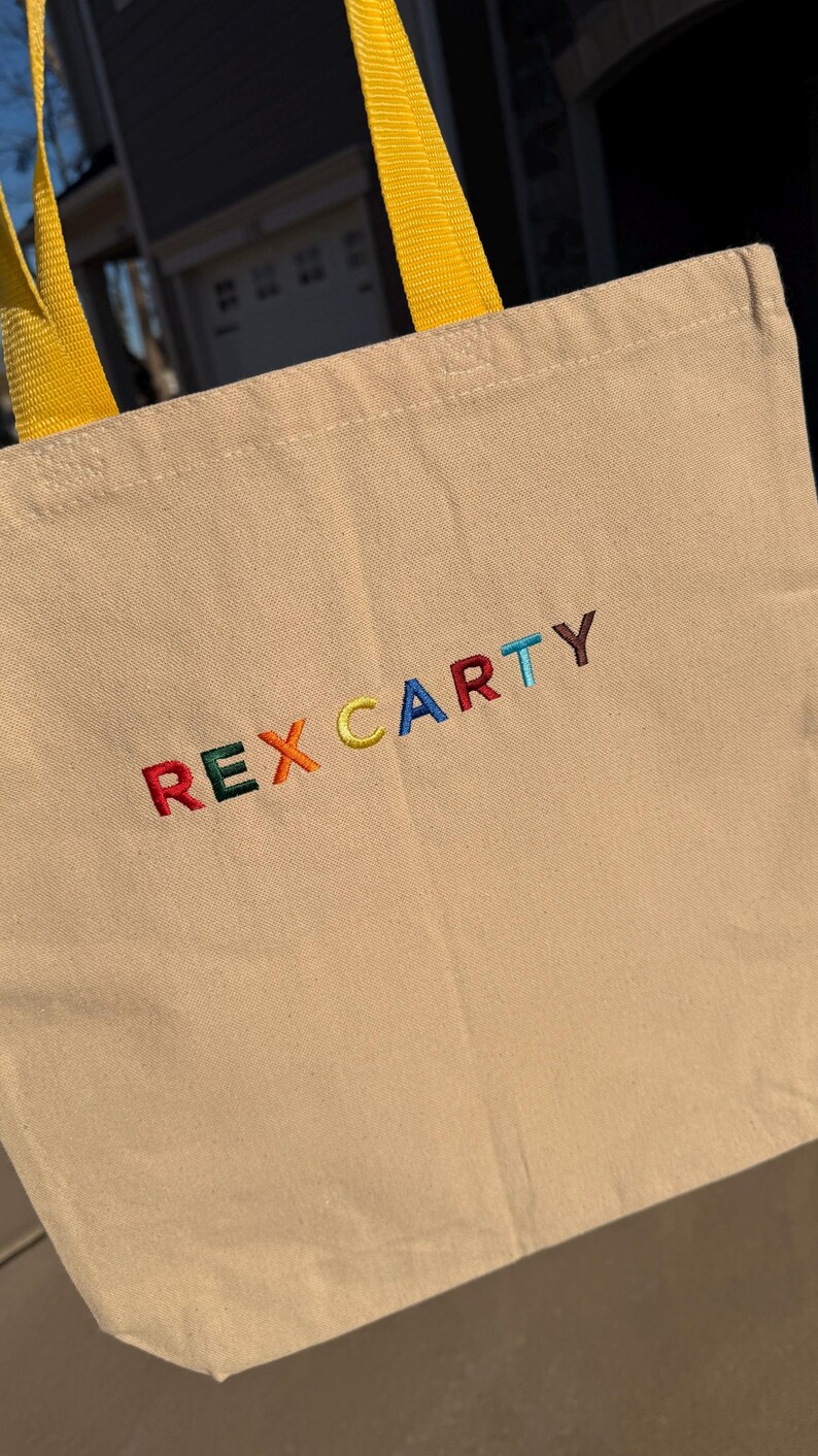 Embroidered Kids Name Tote Bag, Personalized Canvas Daycare Bag, Custom Name Kids Tote Bag image 9