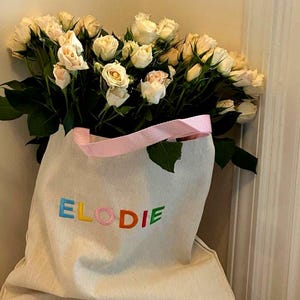Embroidered Kids Name Tote Bag, Personalized Canvas Daycare Bag, Custom Name Kids Tote Bag image 6