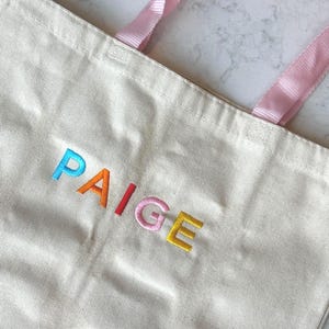 Embroidered Kids Name Tote Bag, Personalized Canvas Daycare Bag, Custom Name Kids Tote Bag image 7