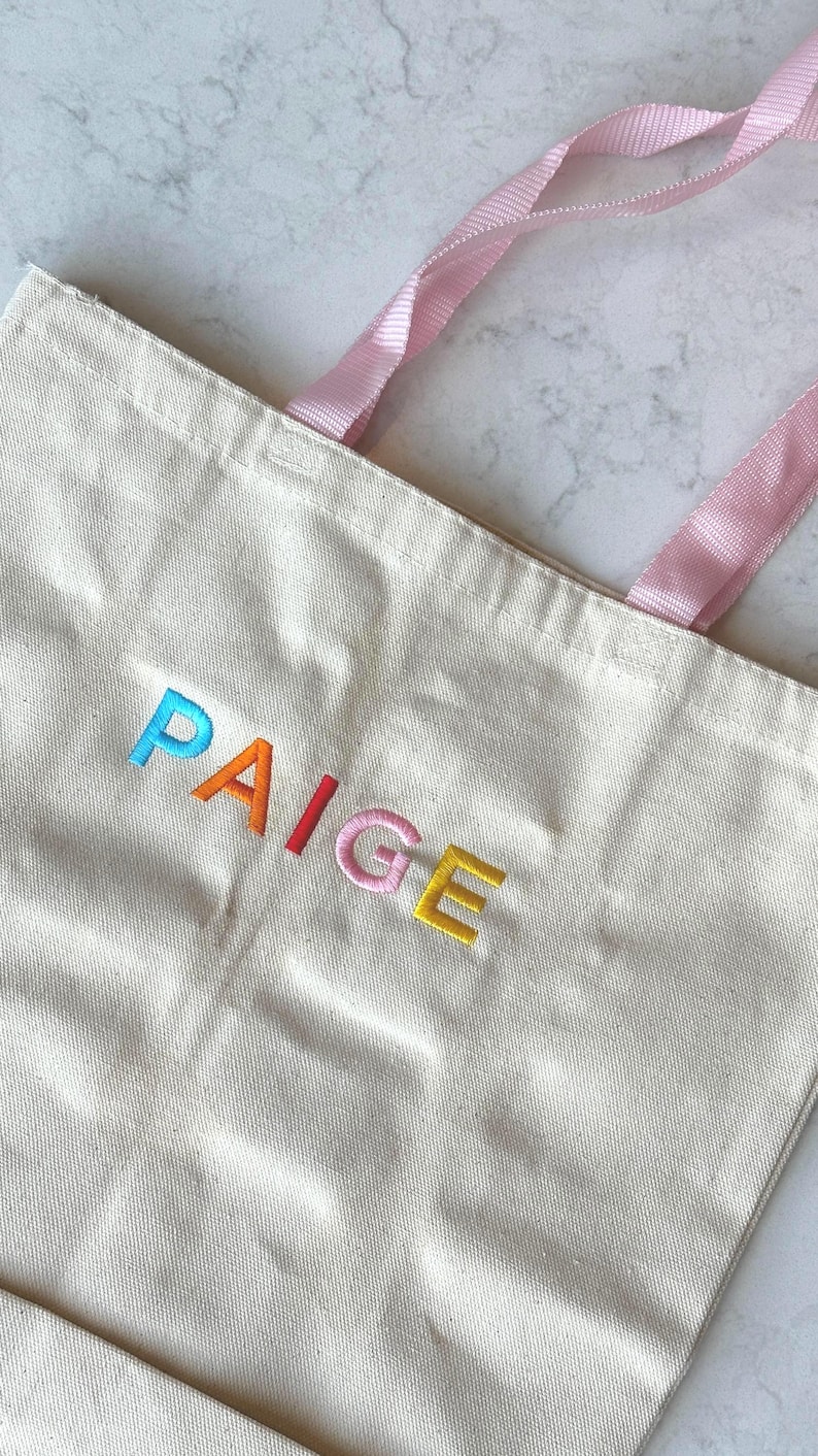 Embroidered Kids Name Tote Bag, Personalized Canvas Daycare Bag, Custom Name Kids Tote Bag image 7