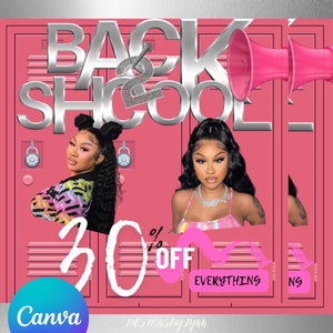 Back 2 to School booking flyer summer sale lash flyer special Hair bundles frontals closures flyer, Canva template august nail makeup flyer