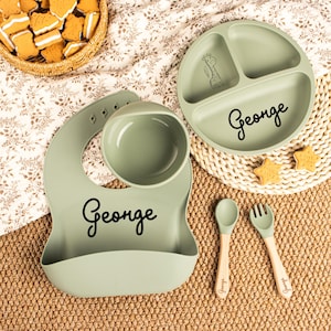 Custom Engraved Baby Feeding Set with Name,5 pieces Set,Toddler Feeding,Children Weaning Set,Baby Shower Gift,1st Birthday Gift
