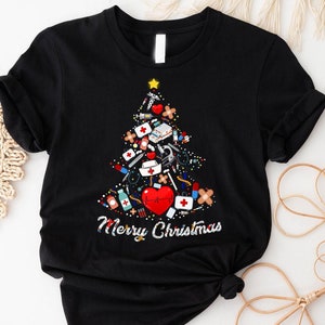 Nurse Stethoscope Christmas Tree Shirt, Merry Christmas Nurse Tee Shirt, Xmas Health Tree Tshirt Gift For Nurse, Doctor Christmas Shirt