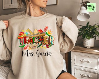 Personalized Spanish Teacher Sweatshirt, Bilingual Gift