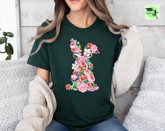 Easter Floral Bunny T-Shirt, Bunny Spring Shirt, Girls Easter Bunny Shirt, Kids Easter Tee,Cute Easter Shirt,Easter Day Gift, Bunny Ears Tee