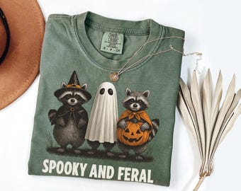 Comfort Colors Spooky Raccoon Witch Halloween Tee