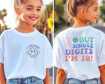 Custom 10th Birthday Groovy Tee, Peace Out Single Digits Shirt