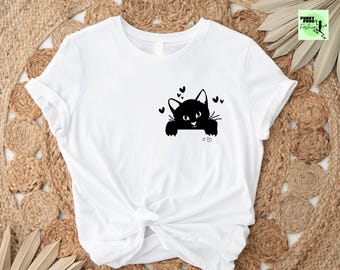 Cat Shirt, Cute Cat Shirt, Cat Lover Shirt, Pocket Cat T shirt, Cat Mom Tee, Cute Kitty in Pocket Tee, Gift for Cats Lover, Cat Mom Shirt