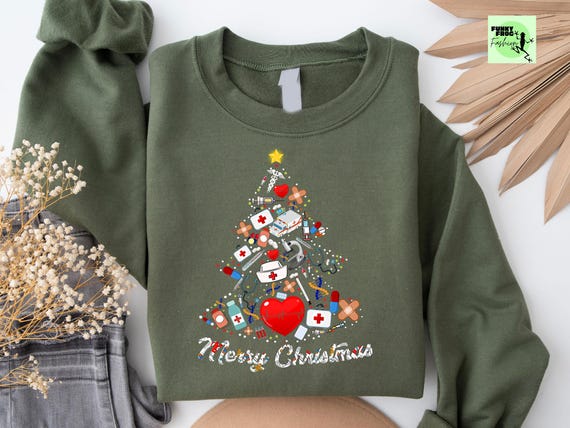 Nurse Christmas Tree Sweatshirt, Medical Xmas Crewneck